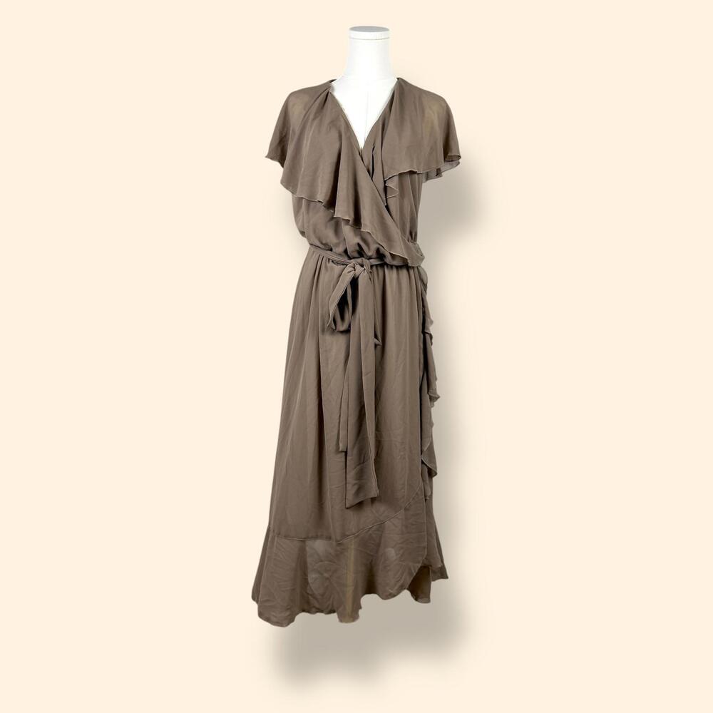Women's Show Me Your Mumu Beige Ruffle Tie Waist Maxi Dress 1X